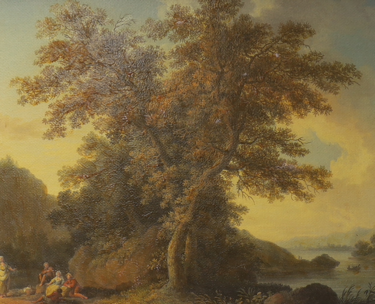 After Jacob Philipp Hackert (1737-1807), pair of oleographs, 'Landscape I and II', E. Stacy Marks labels verso, 25 x 31cm